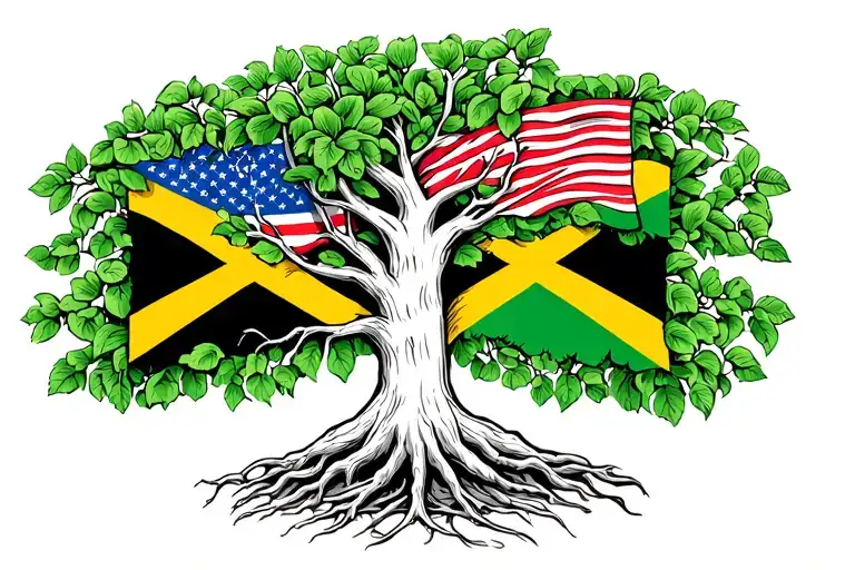 Tree Of Life Jamaican Flag And American Flag Intertwined