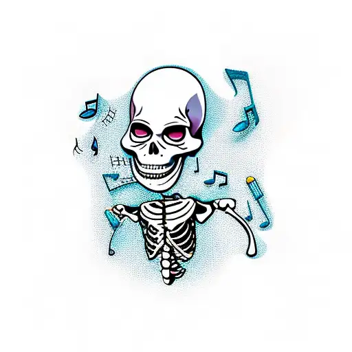 Cartoon Skeleton Taking Pills But The Pills Are Music Notes