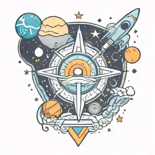 A Colorful Space Exploration Scene With Spiritual Symbols And Positive Mantras Intertwined