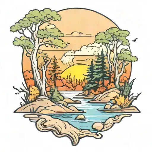 Autumn Forest Beach Sunset Scene