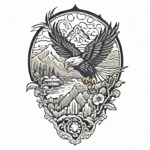 Phillipines And Eagle And Mountain Scene With Trees