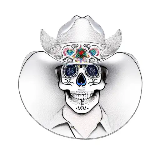 A New-school Design Of A Cowboy Hat Decorated With Vibrant Sugar Skull Patterns