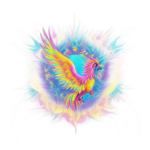 A Majestic Phoenix Rising From A Bed Of Tropical Flowers