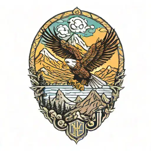 Phillipines And Eagle And Mountain Scene With Trees