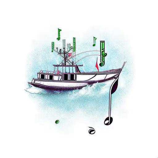 Fishing Boat Surrounded By Music Notes