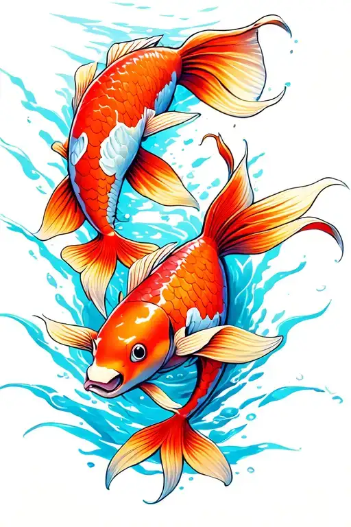 Koi Fish Swimming Underwater Surrounded