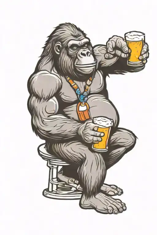 Calm Gorilla Drinking Beer