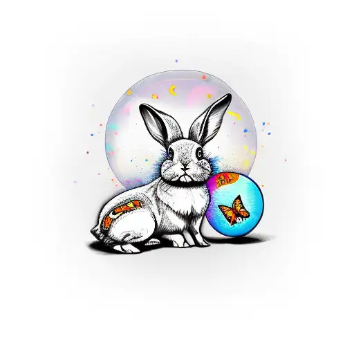 Bunny Laying Under Sun With Butterfly On Nose