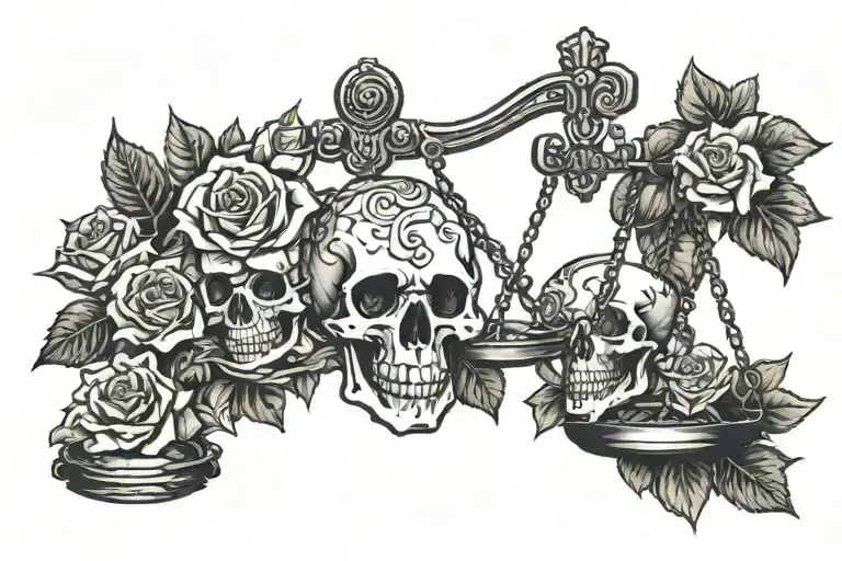 Skull Roses And Scale Of Justice Scales
