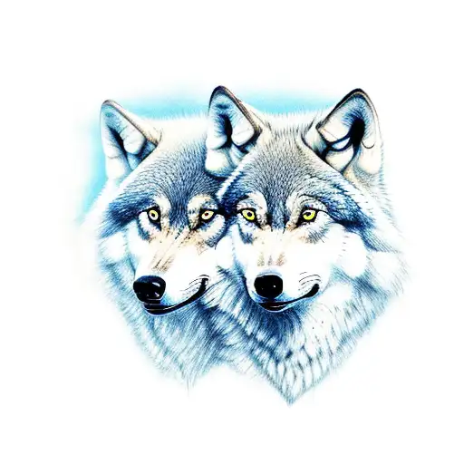 Two Wolves Conjoined Together In Black And Red