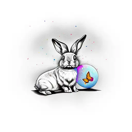 Bunny Laying Under Sun With Butterfly On Nose