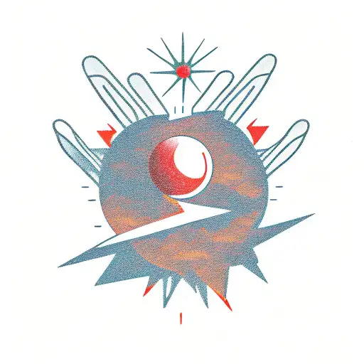 Hand Up With Sun At The Tip And Winged Lightning