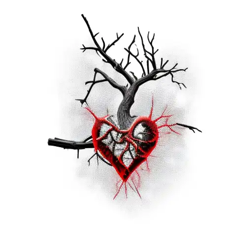 Red Broken Heart On A Branch With Thorns