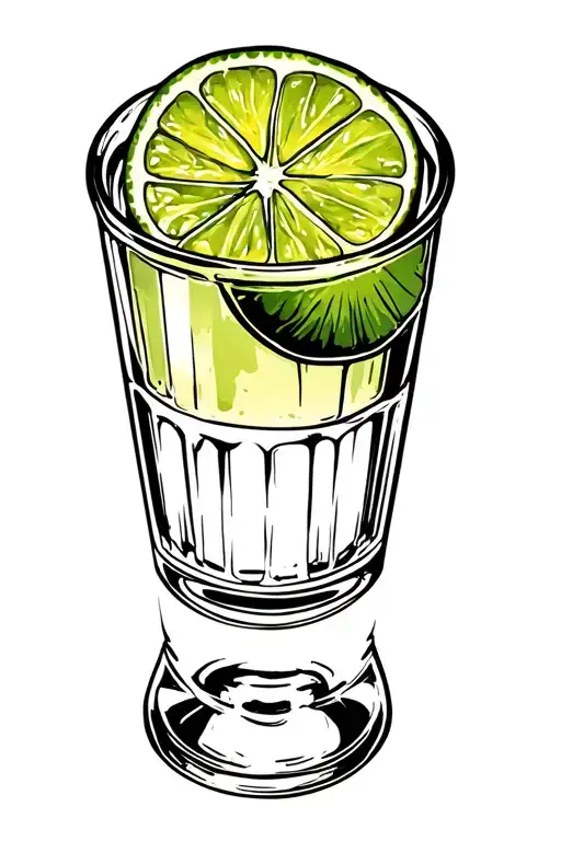 Shot Glass With Lime On Rim