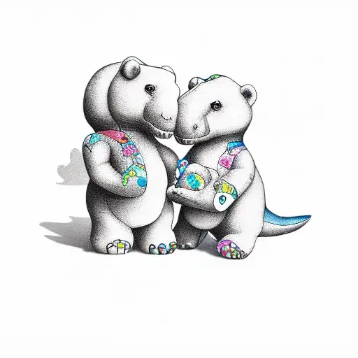 Dinosaur Holding A Teddy Bear
