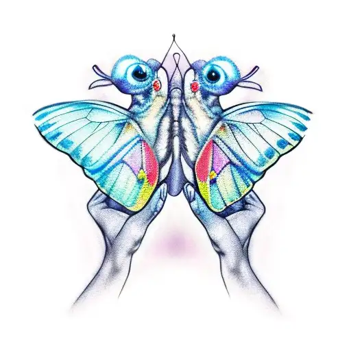 Gemini Twins Holding Hands With Blue Butterfly Wings