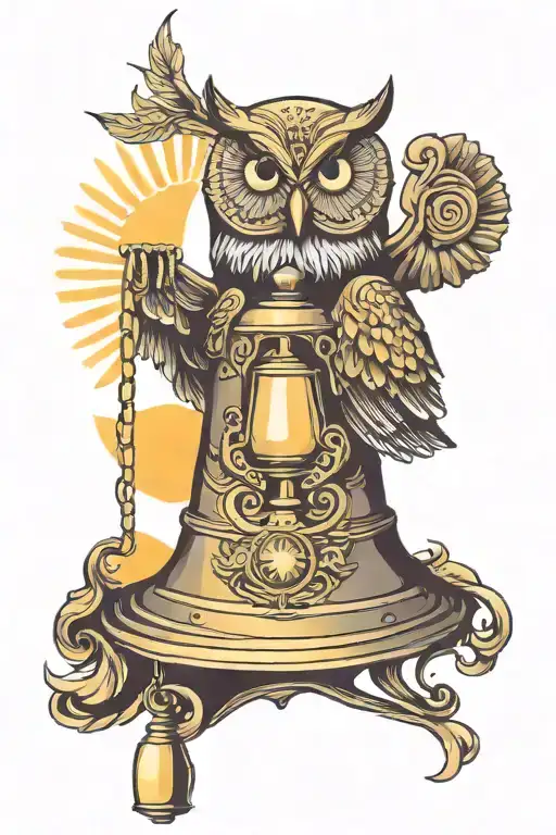A Mystical Owl Perched On A Bell Under A Radiant Sun Symbolizing Protection And Guidance