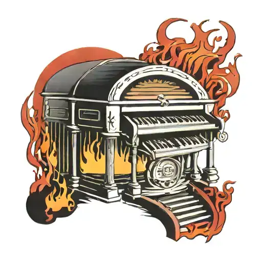 An Organ And Red Sunset With Flames