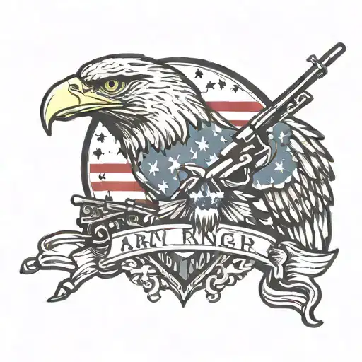 Army Ranger Rifle Drawn Eagle And Flag Background