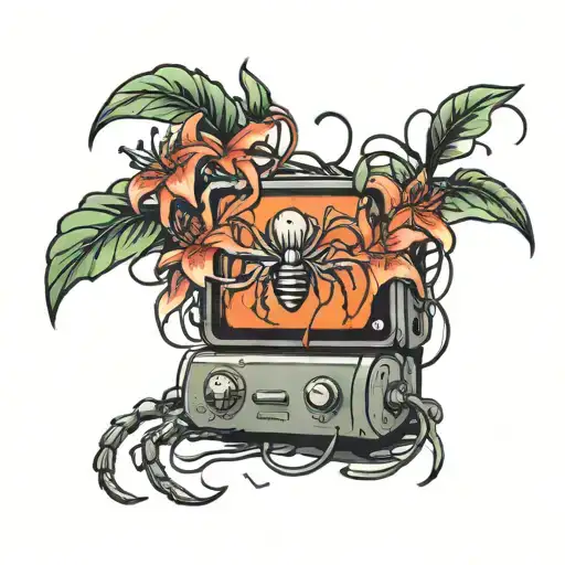 A New-school Design Of A Spider Lily Blooming From A Vintage Gaming Console