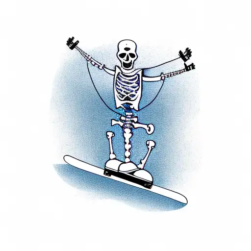 Skeleton With Jeans Riding A Snowboard