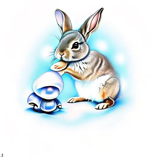Baby Bunny Under Blue Glowing Mushrooms Small