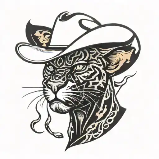 Cowboy Black Panther Face Abstract In Black