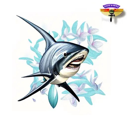 Thresher Shark Swimming Through Orchid Flowers