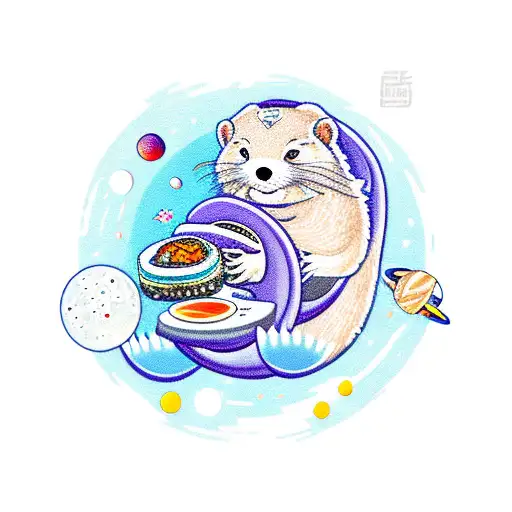 Space Otter Holding Sushi