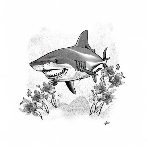 Shark Swimming Through A Field Of Orchids