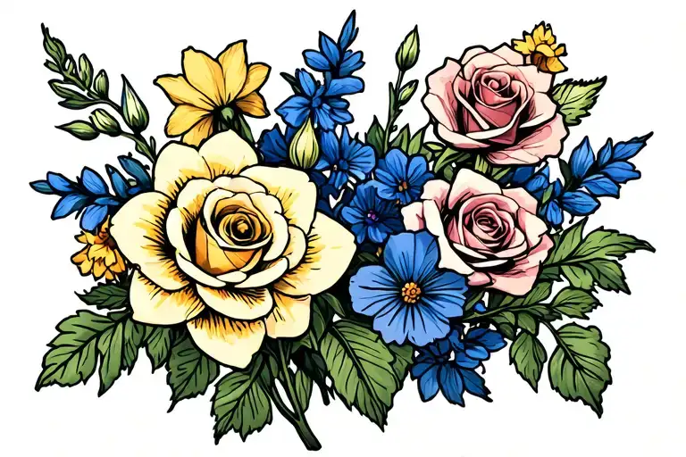 Roses Larkspur Daffodils