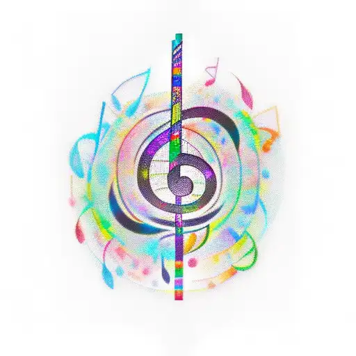 A Tattoo Of A Music Note Made Up Of Movie Reels And Video Game Controllers