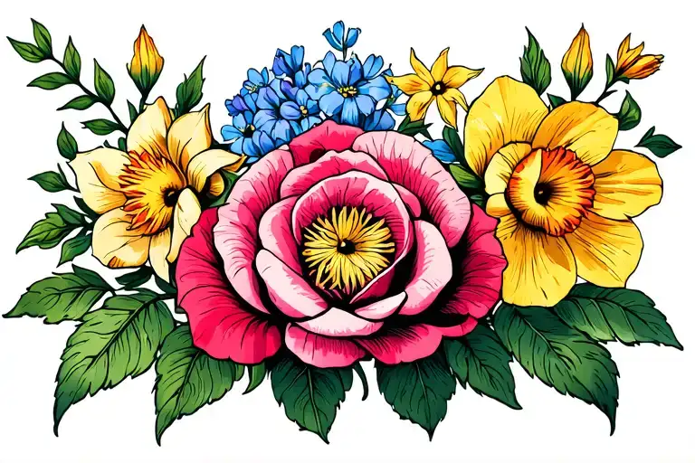 Roses Larkspur Daffodil Peony Flowers Horizontal