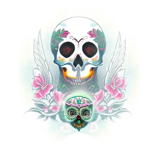 Santa Muerte Skull And Owl