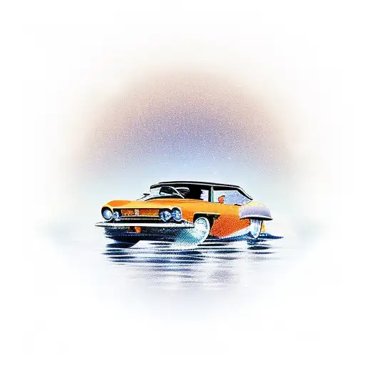 A Classic Car Cruising Along The Florida Coastline With A Sunset In The Background