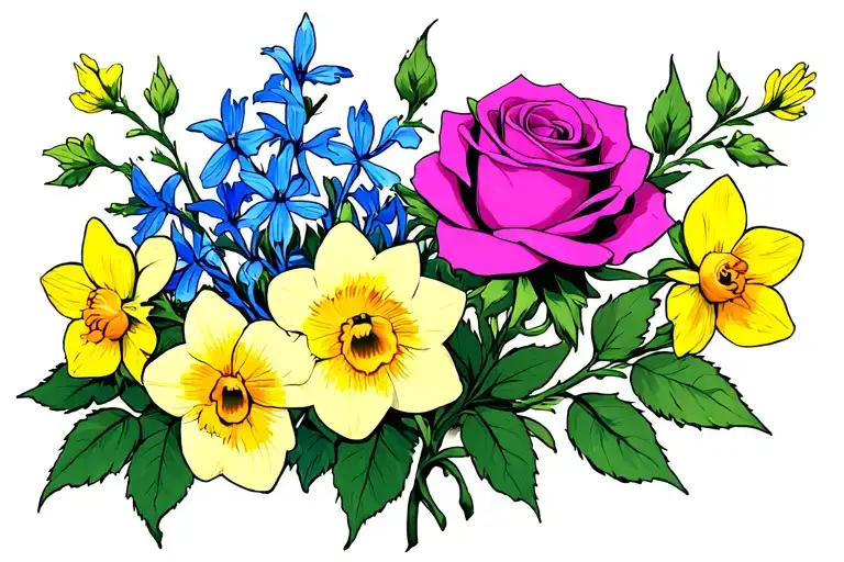 Roses Larkspur Daffodils