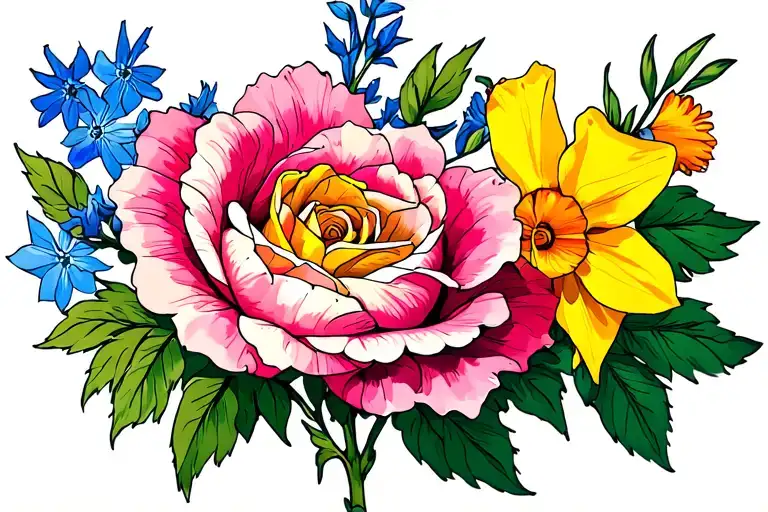 Roses Larkspur Daffodil Peony Flowers Horizontal