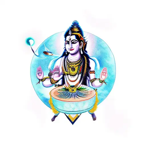 A Mythical Scene Of Lord Shiva Playing A Dholak In Space