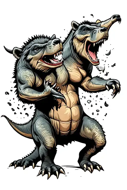 Triceratops Fighting A Bear Ripping Through Skin