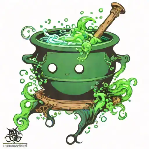 Green Overflowing Witch Cauldron Simple Bubbles