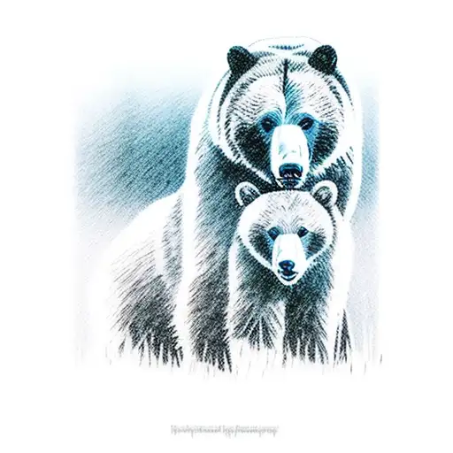 Father Grizzly Bear Protecting Cub Grizzly Bear