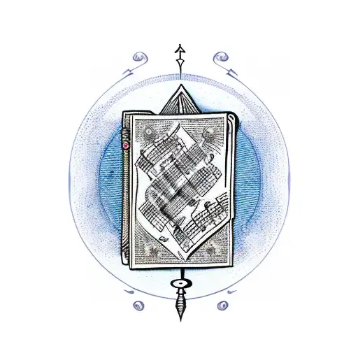A Tarot Card With A Pen And Sheet Of Music Instead Of Traditional Symbols