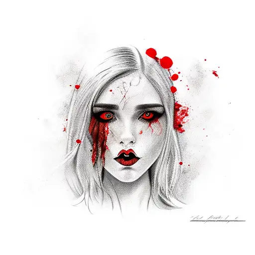 Red And Black Beautiful Girl Portrait Bloody
