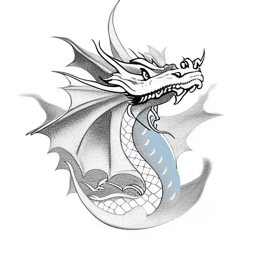 Dragon With Clouds And Flower