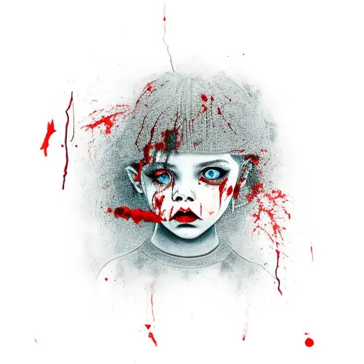 Red And Black Girl Portrait Bloody