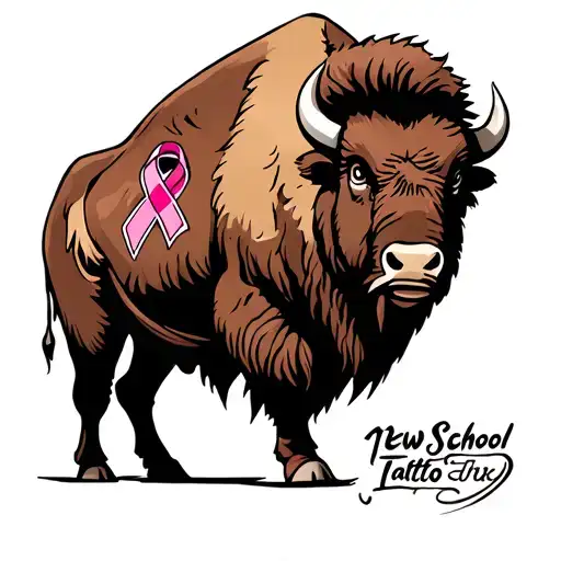 Bison With Cancer Ribbon