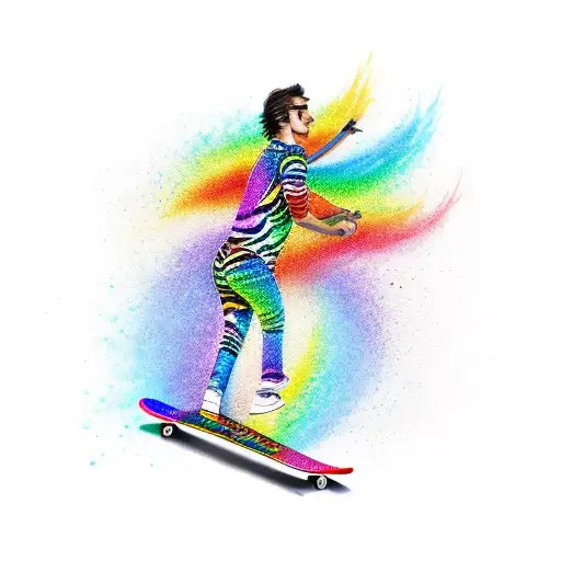 Rainbow Coloured Zebra Riding A Skateboard