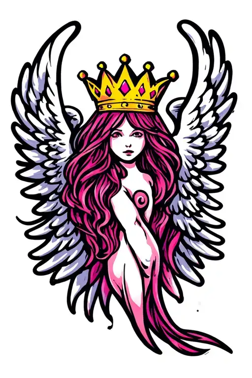 Graffiti Color Angel Wings And Crown