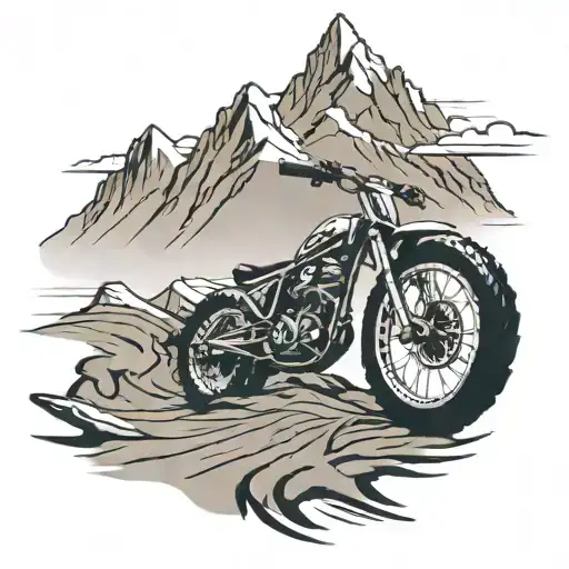 A Trail Of Tire Tracks Leading To A Mountain Peak With A Dirtbike At The Summit