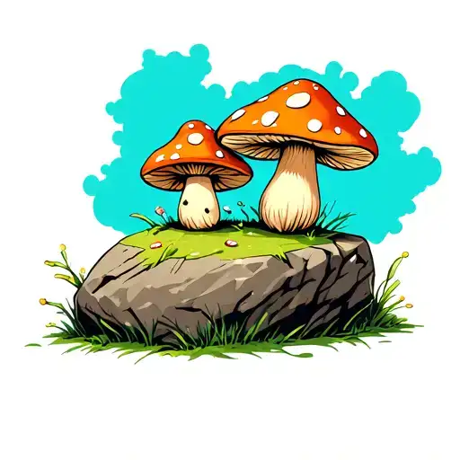 Cute Little Mushroom Friend Sitting On A Rock